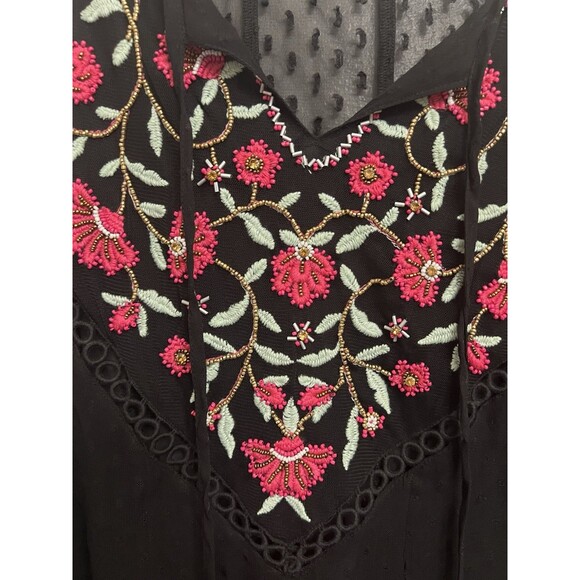 Soft Surroundings Black Tunic Top Floral Embroidered Beaded 2X Balloon Sleeve - Picture 2 of 9